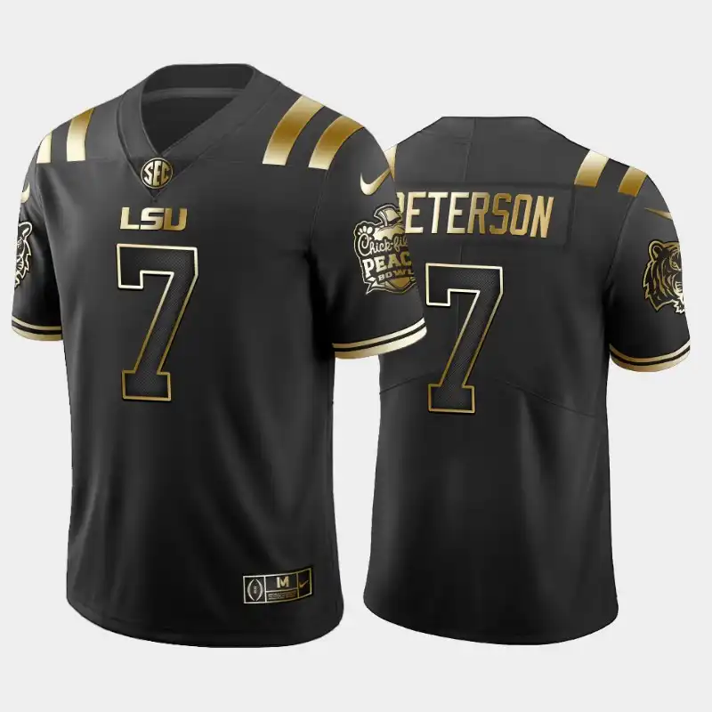 Men's LSU Tigers Patrick Peterson #7 2019-20 Black Peach Bowl Champions Golden Edition NCAA Football Jersey